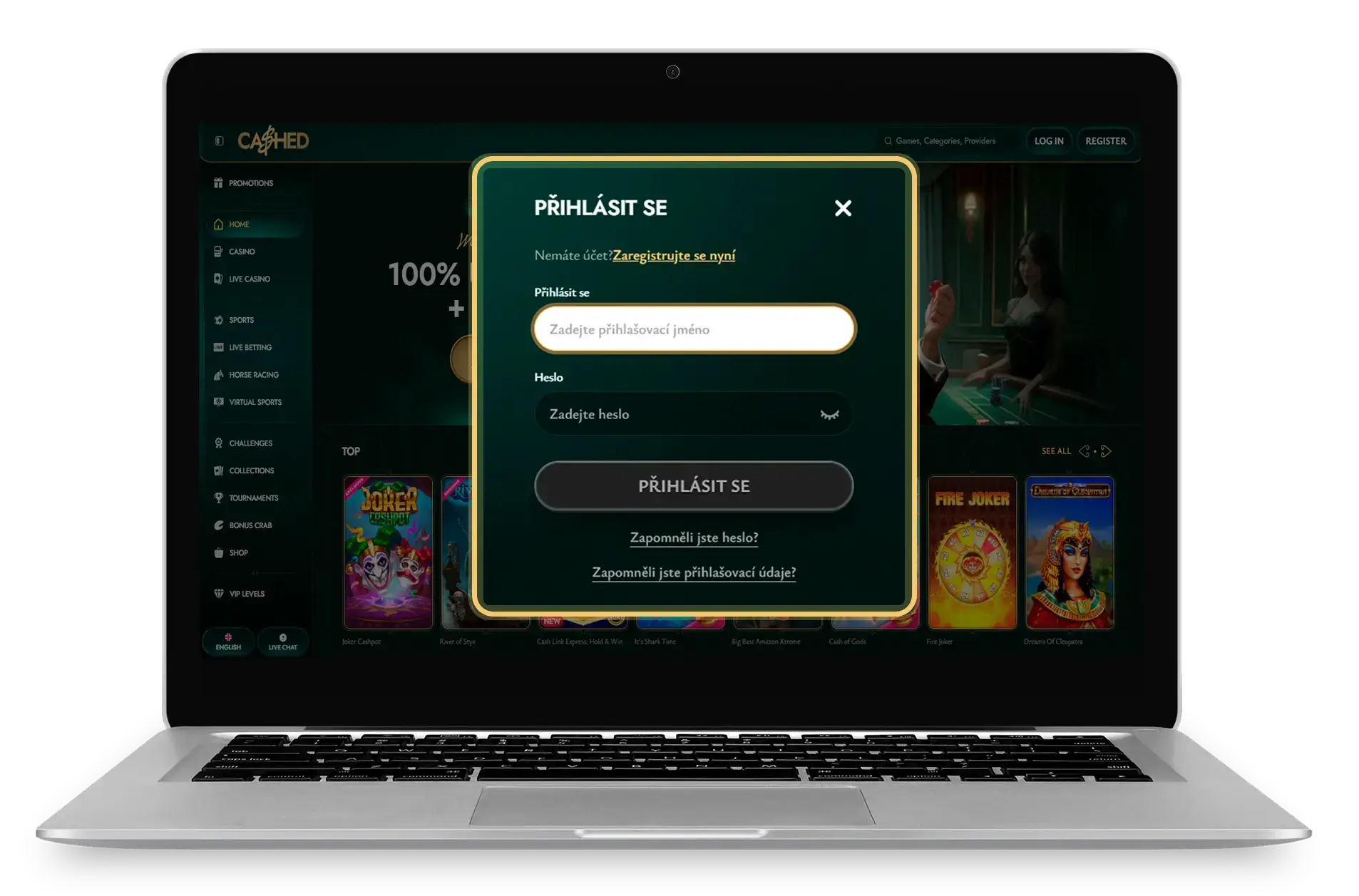 Cashed Casino registration screen